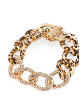 NWT ⚜️🤎⚜️ Betsey Johnson Golden Tone & Leopard Rhinestone Chain Bracelet